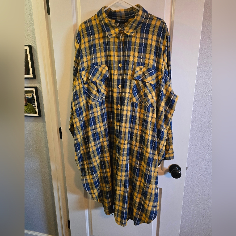 Ashley Stewart Yellow and Blue Plaid Shirt